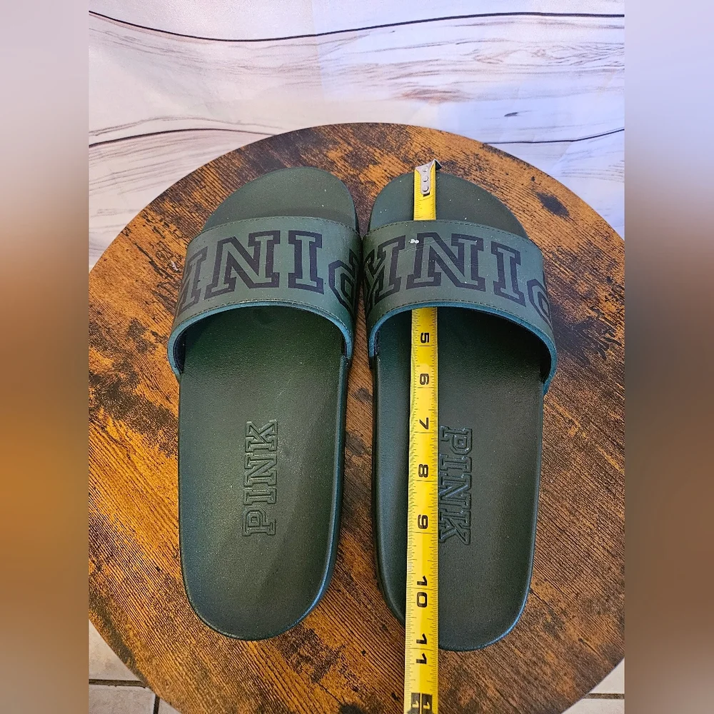 Victoria’s Secret PINK Olive Green Logo Slides Sandals - Picture 7 of 7